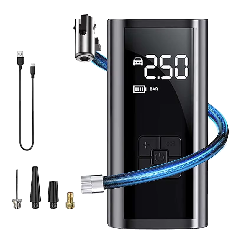 Minicompresor de aire portátil AIRVOLT con manguera, cable USB y boquillas